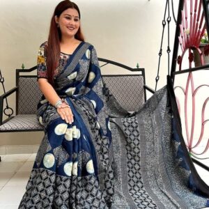 PIXEL ELEGANCE: Digital Print Chanderi Cotton Saree with Matching Blouse1