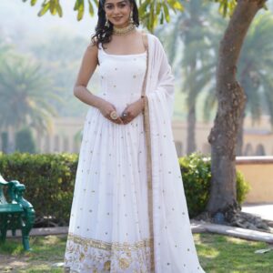 Celestial Bloom: Premium Faux Blooming Sequins Embroidered Gown with Dupatta