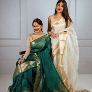 Zari Radiance: Pure Kora Organza Jacquard Saree with Zari Weaving